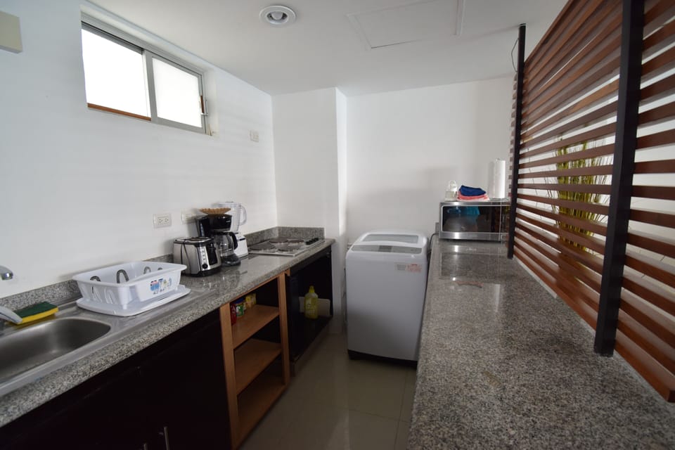 Kitchen, it has a washing machine.