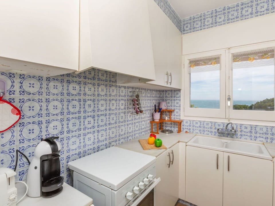 Blue, Flooring, Floor, Interior Design, Kitchen, Major Appliance, Tile, Room, Kitchen Appliance, Cabinetry