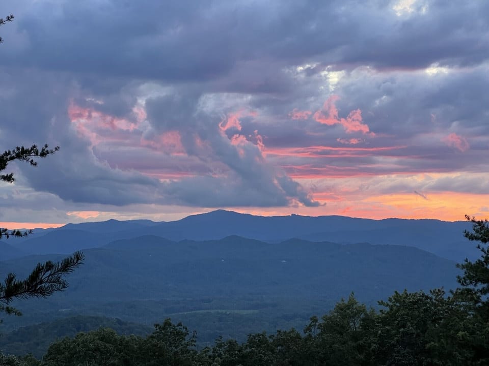 An evening view from fire pit. 