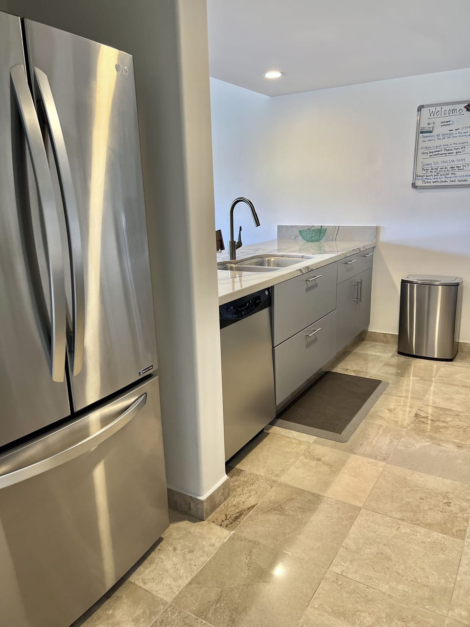 Refrigerator, dishwasher & sink area