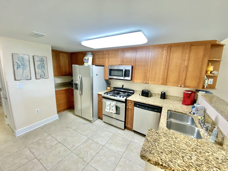 kitchen area stoked with cooking essentials.