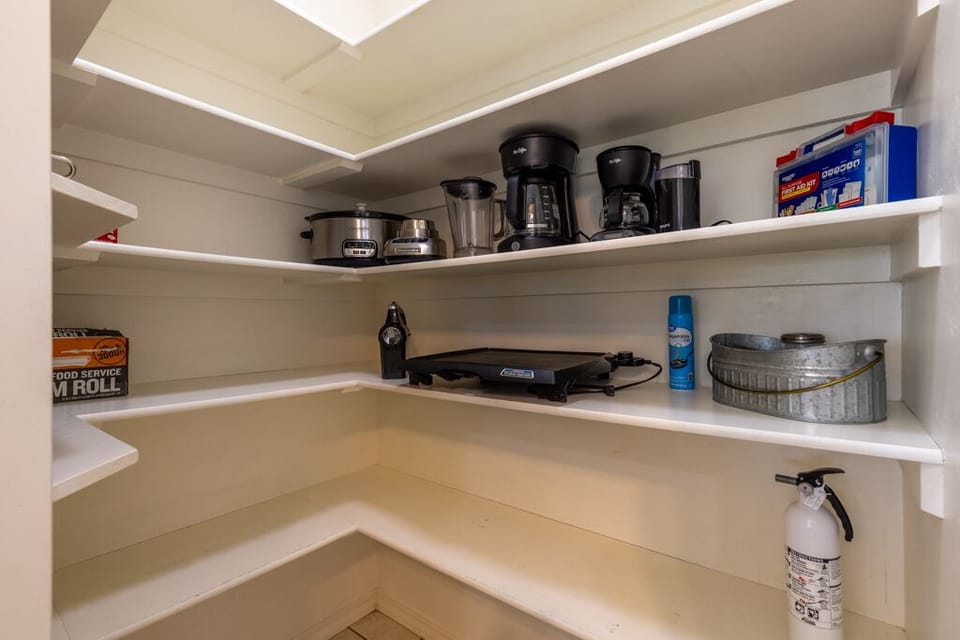 Pantry - Crock Pot, Blender, Hand Mixer, Griddle, Coffee Pots, First Aid Kit
