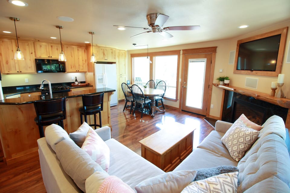Cuddle up on the couch next to the gas fireplace on a cold winter day!