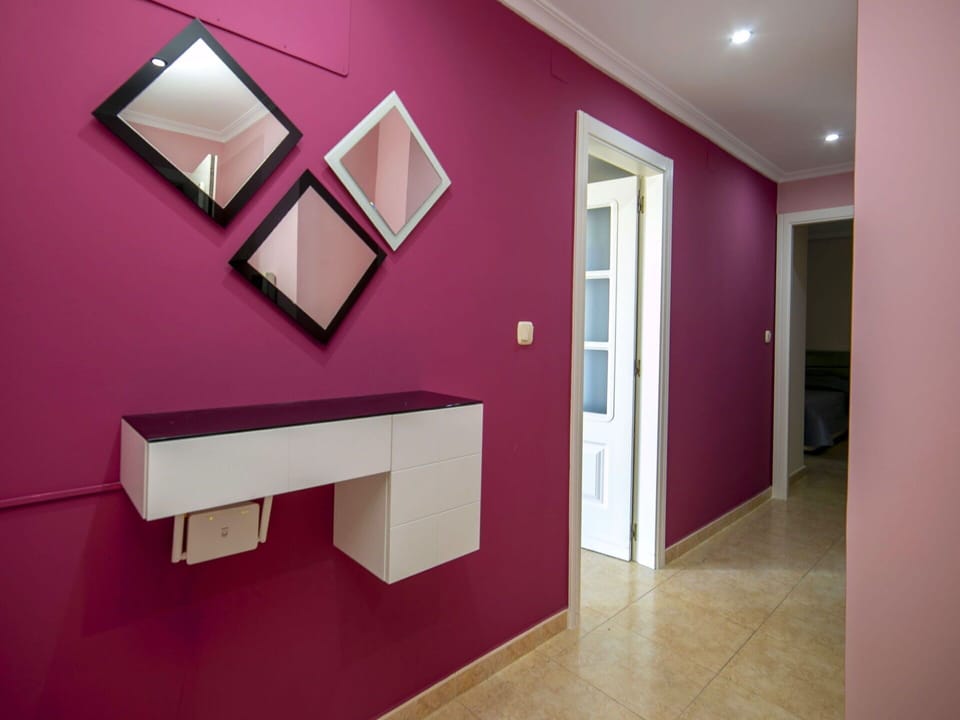Interior Design, Wall, Flooring, Wood, Floor, Furniture, Ceiling, Home, Pink, Room