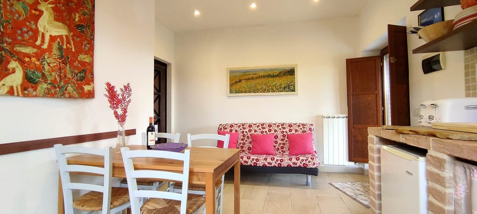 Living room with signature tapestry