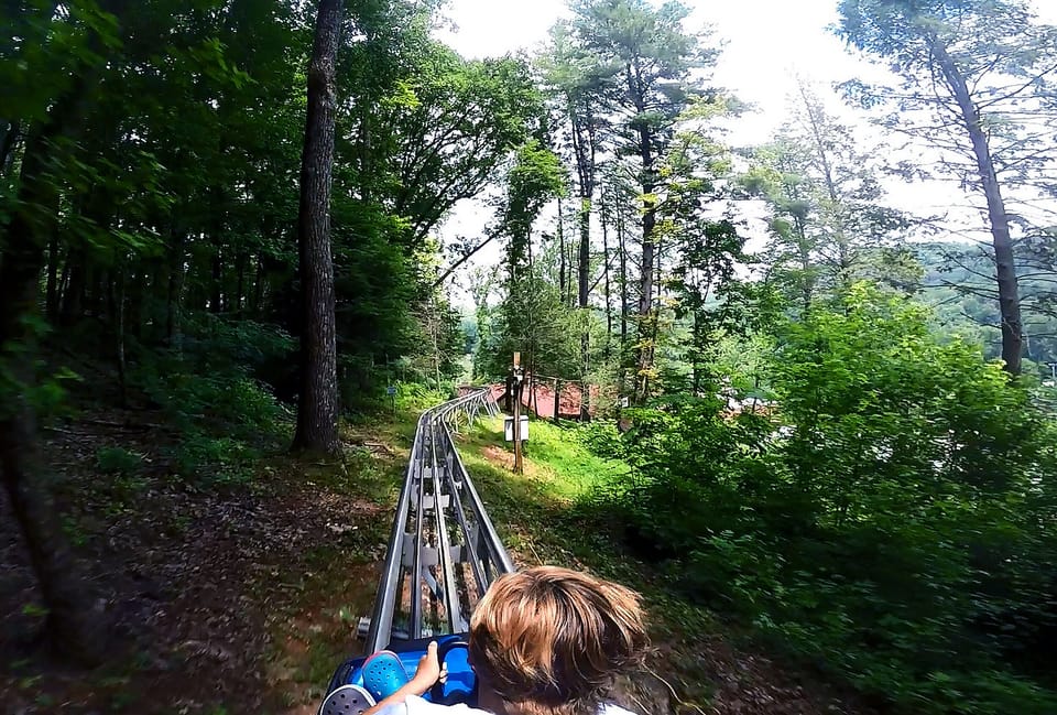 My husband and my son on the Georgia Mountain Coaster just a 1 minute walk away