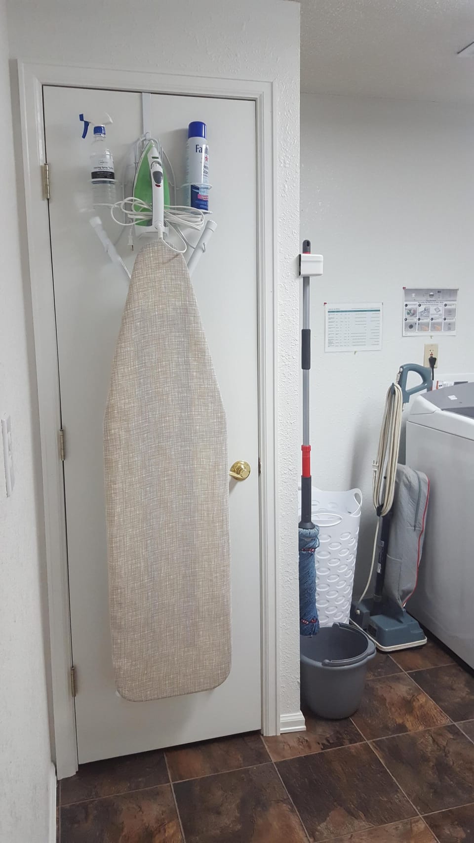 Iron, Ironing Board, Starch, Spray bottle in Laundry room