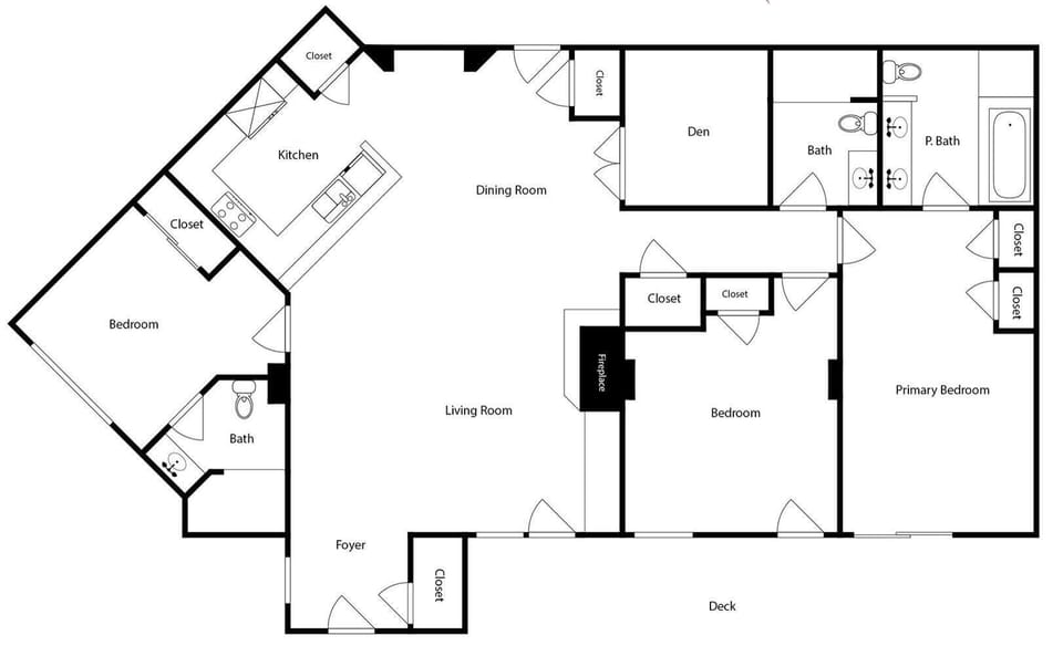 Your spacious vacation home features three bedrooms, multiple bathrooms, and an open kitchen-dining area perfect for family gatherings.