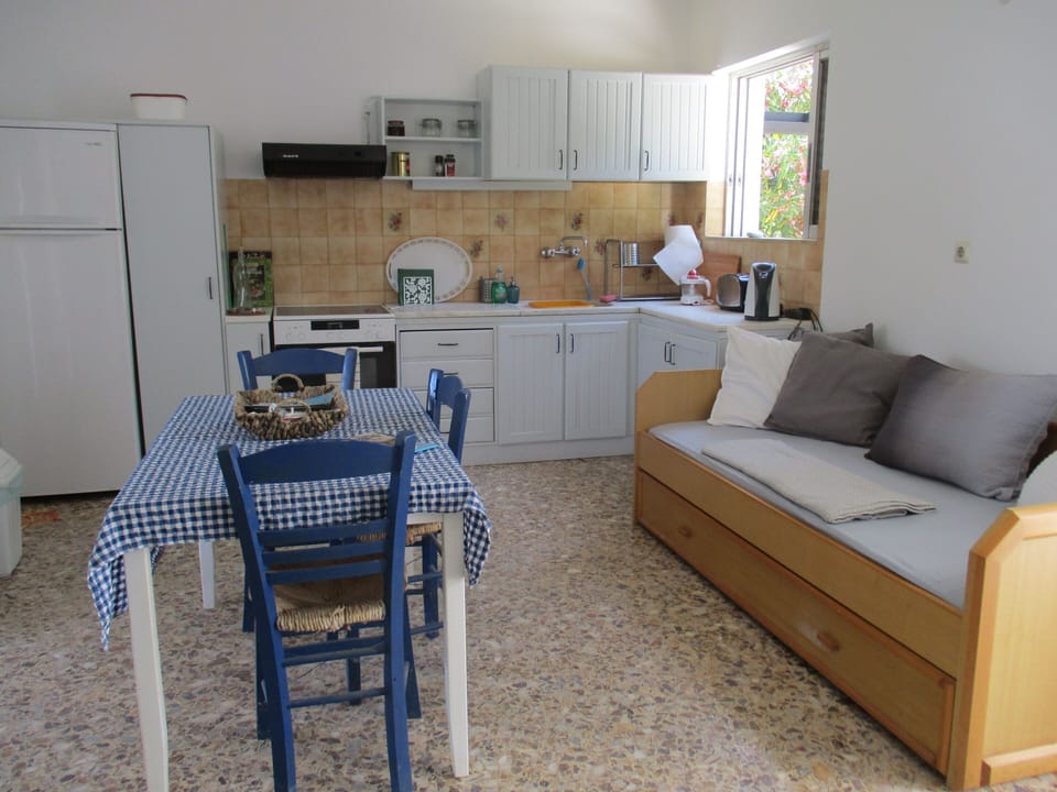 interior of the cottage with sofa bed that sleeps 2