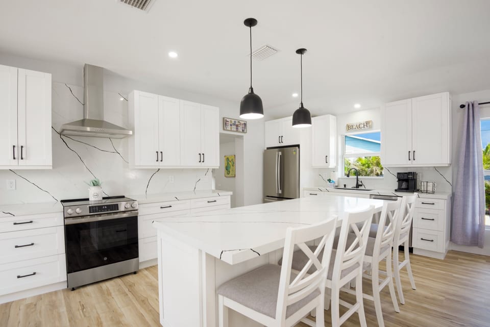 Kitchen with island and extra seating for breakfast etc.