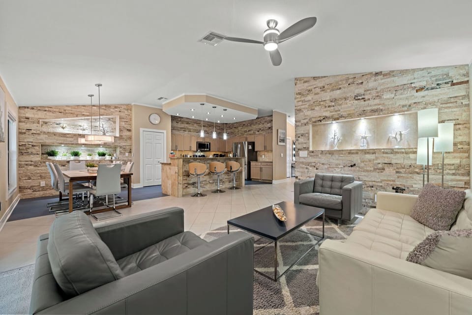 Open Living room to Dining and Kitchen.