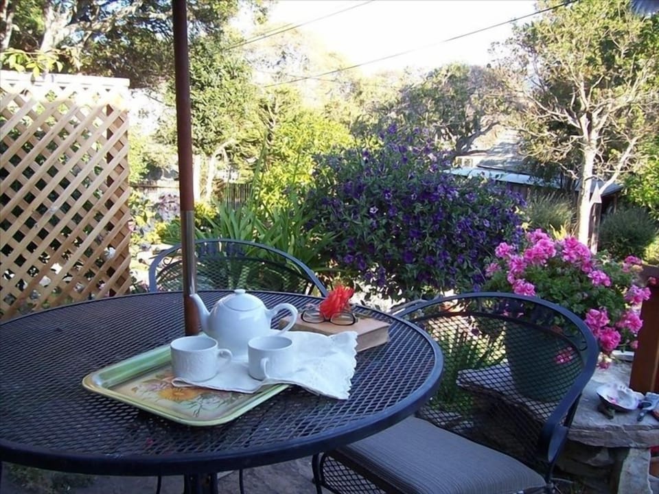 Coffee on the stone patio (with wifi) makes it perfect