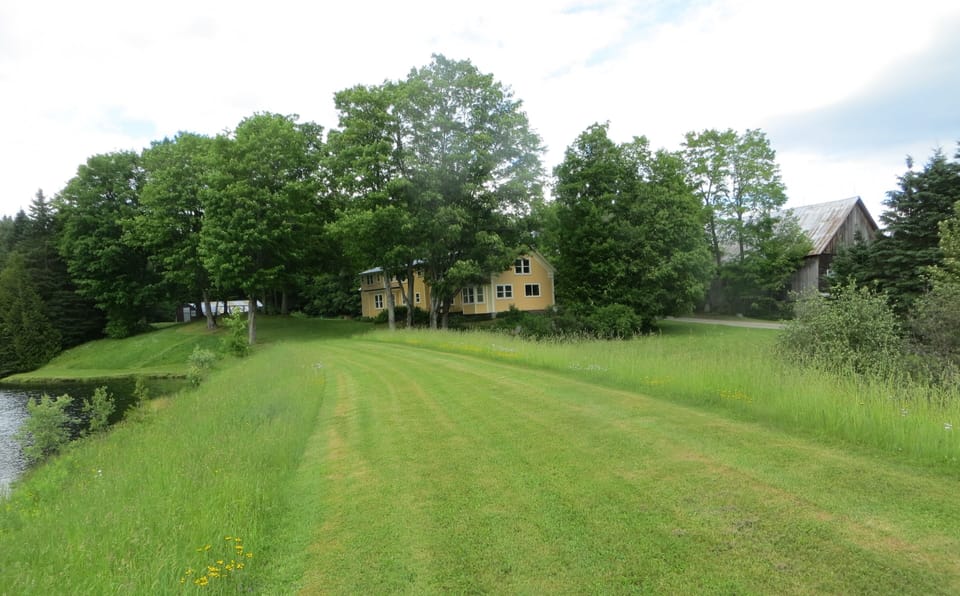 The 300 foot berm with edge of pond to left.