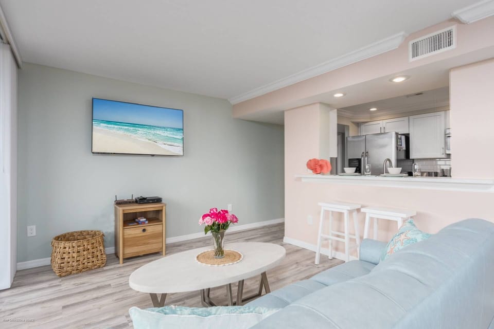 Comfortable furniture and a large, Smart TV with cable.  WiFi throughout the condo as well.