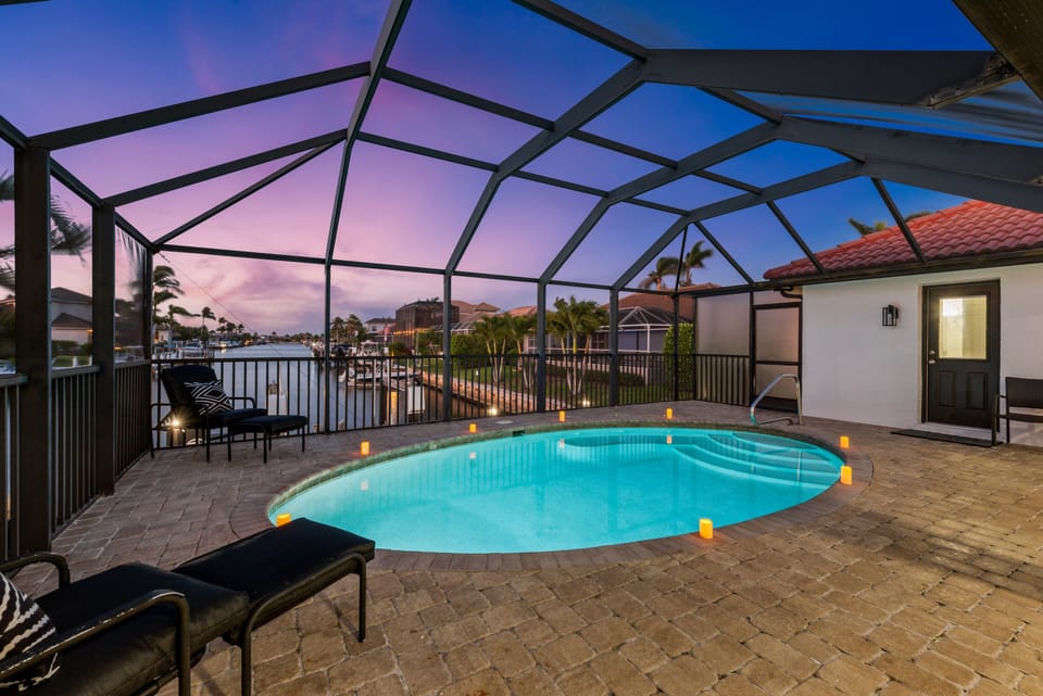  Tranquil scene of pool -heated by eco friendly Solar system- w/ spa air jets