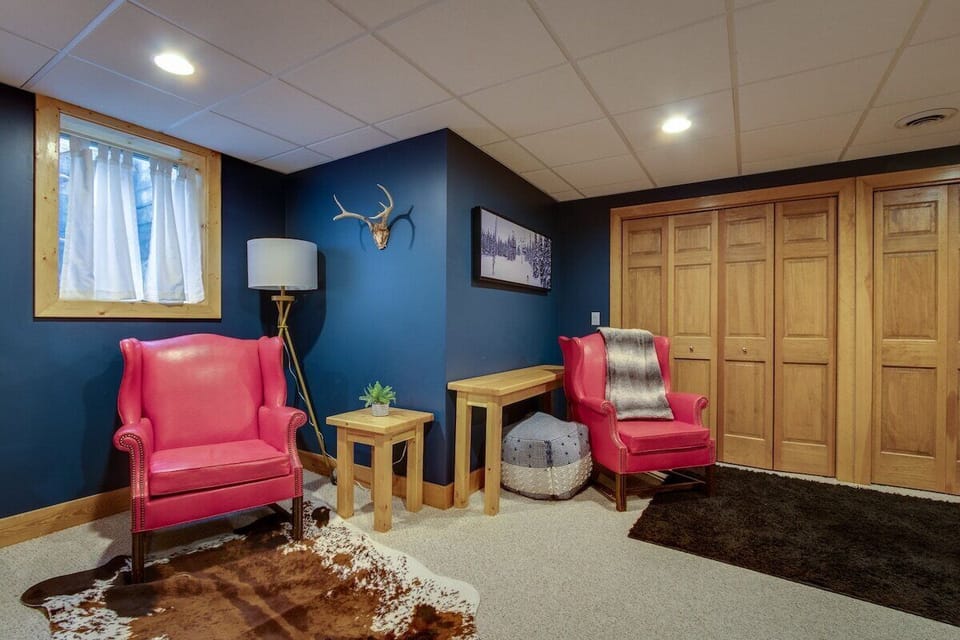 Basement w/twin over queen bunk, twin bed, 55" smart TV, washer & dryer