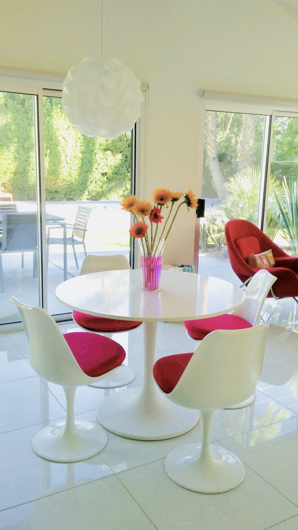 Indoor dining - table has been replaced with a larger one.