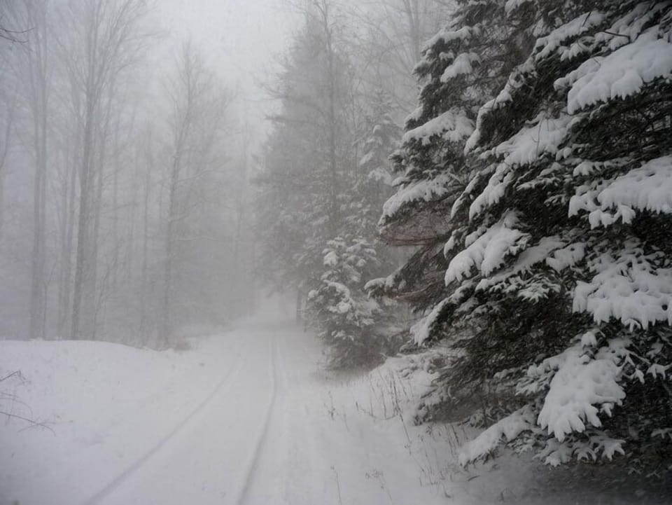 Leaving cabin in winter