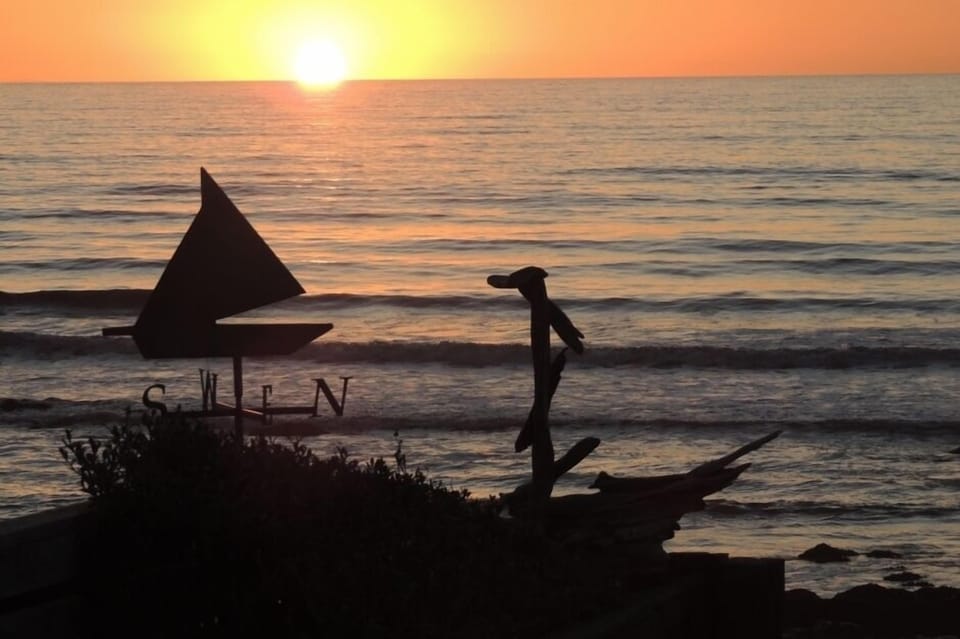 Sunset from beachside lawn