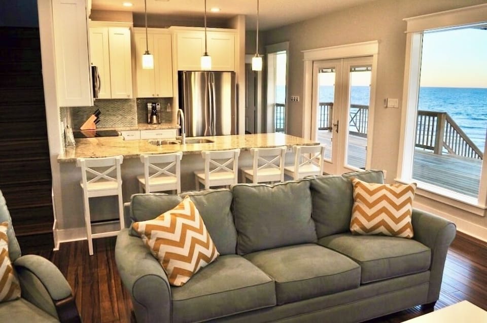 Open floor plan with wall-to-wall windows, showcasing the endless ocean.