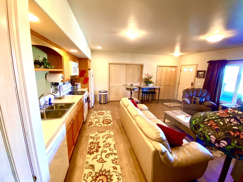 View from bedroom and bath area