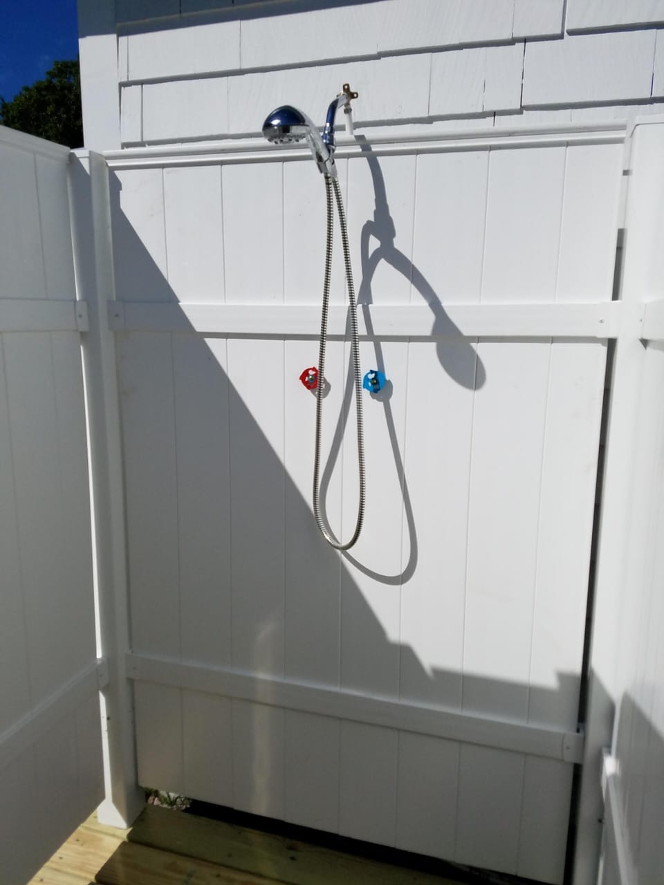 Out side shower with hot and cold running water 