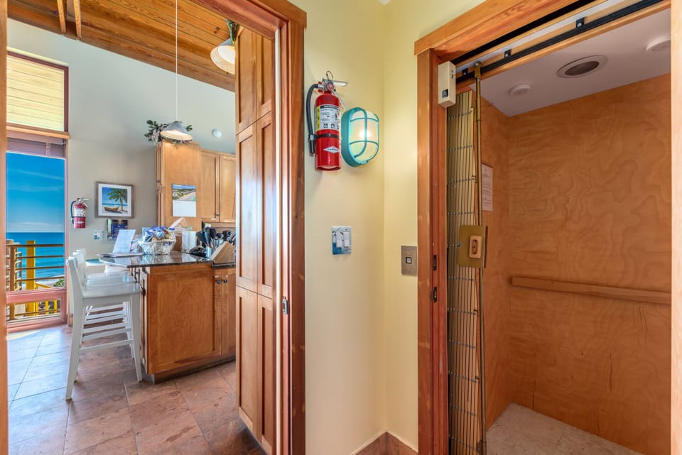 Private elevator reaches all three floors