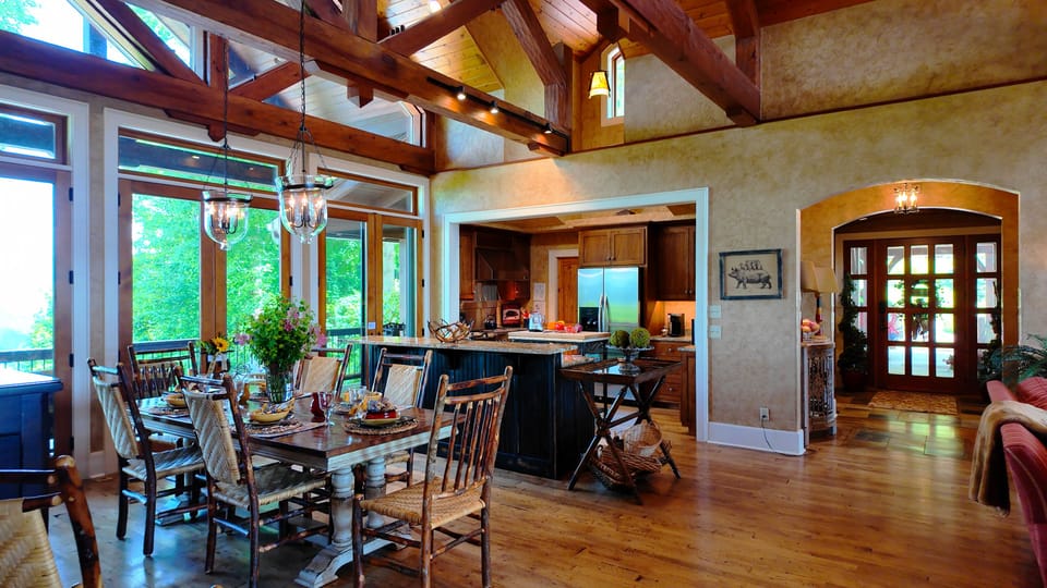 Open plan kitchen, dining, and living. Perfect for gatherings.