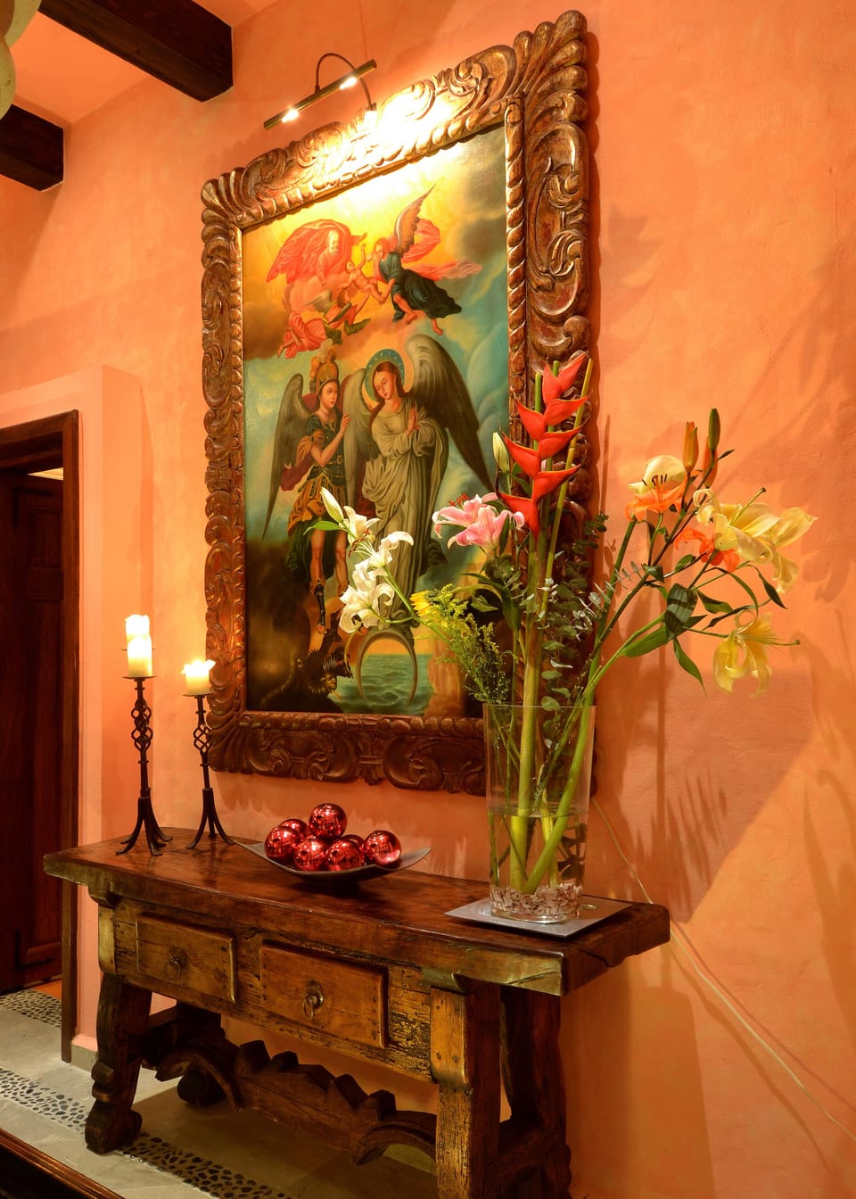 Colonial period art and custom designed furniture throughout the villa
