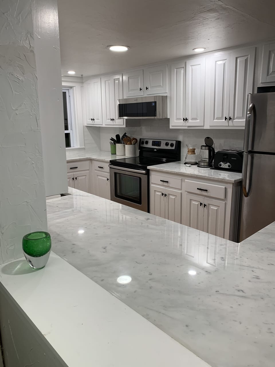 View of kitchen from dining area.