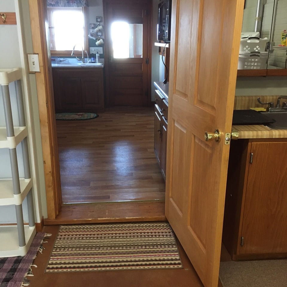 Entry to kitchen 36” door, wheelchair accessible. 
