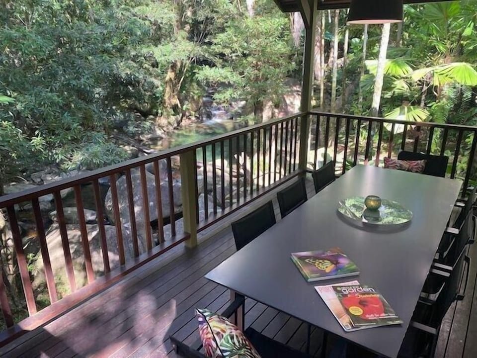 Large outdoor dining suite with waterfall views. Why go anywhere else?