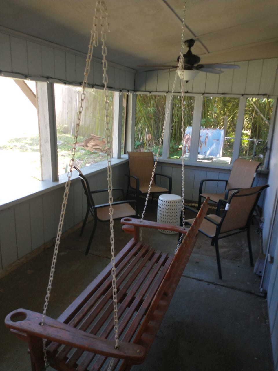 Screened Back Porch With Swing