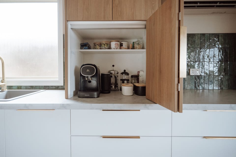 Coffee and tea station. Nespresso compatible machine. 