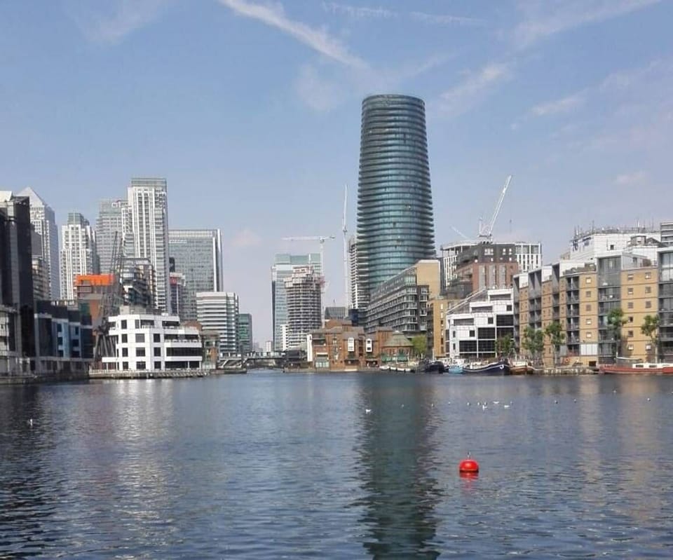 View across the dock towards Canary Wharf