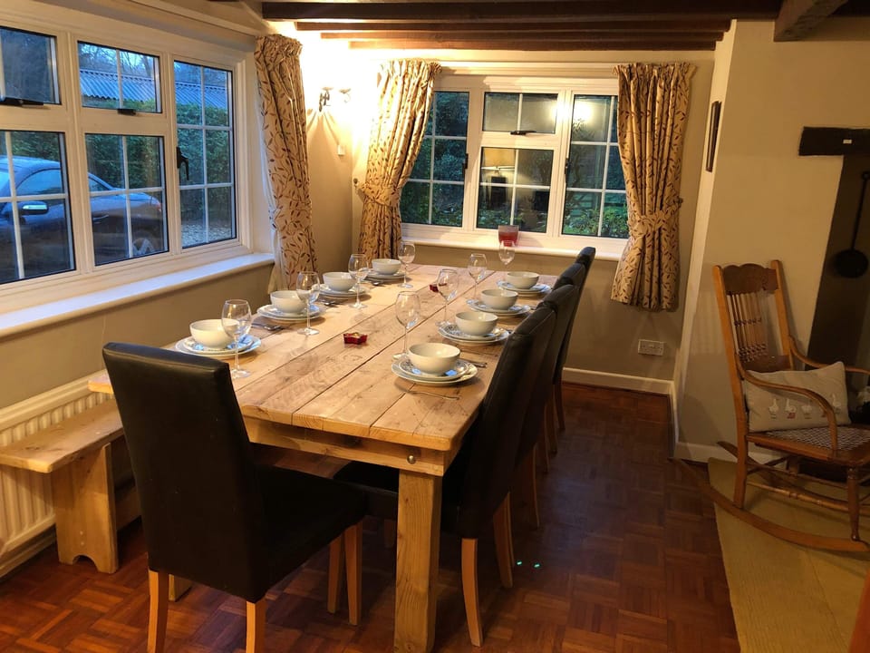The dining table seats 13. High chairs and booster seats are available.