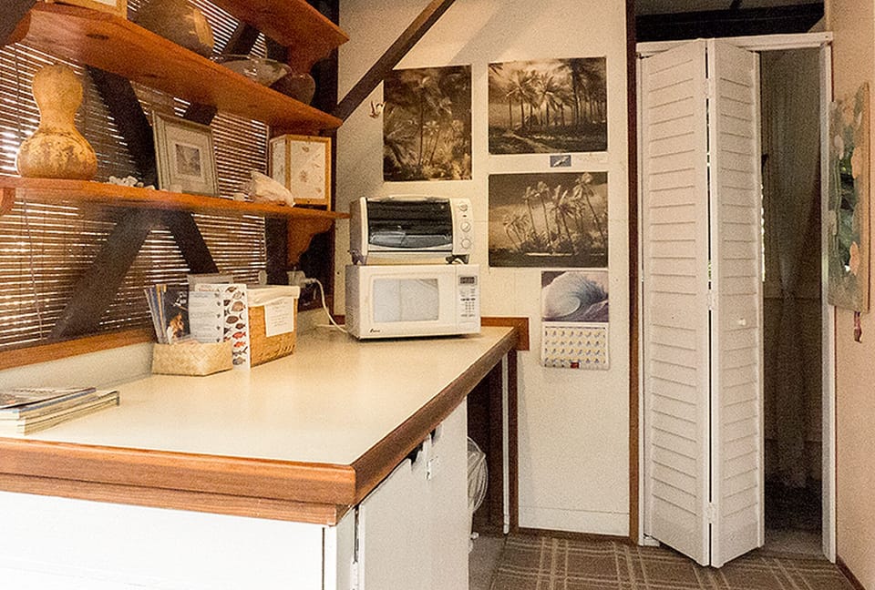 Second kitchen counter  and door into changing area, closet and half bath