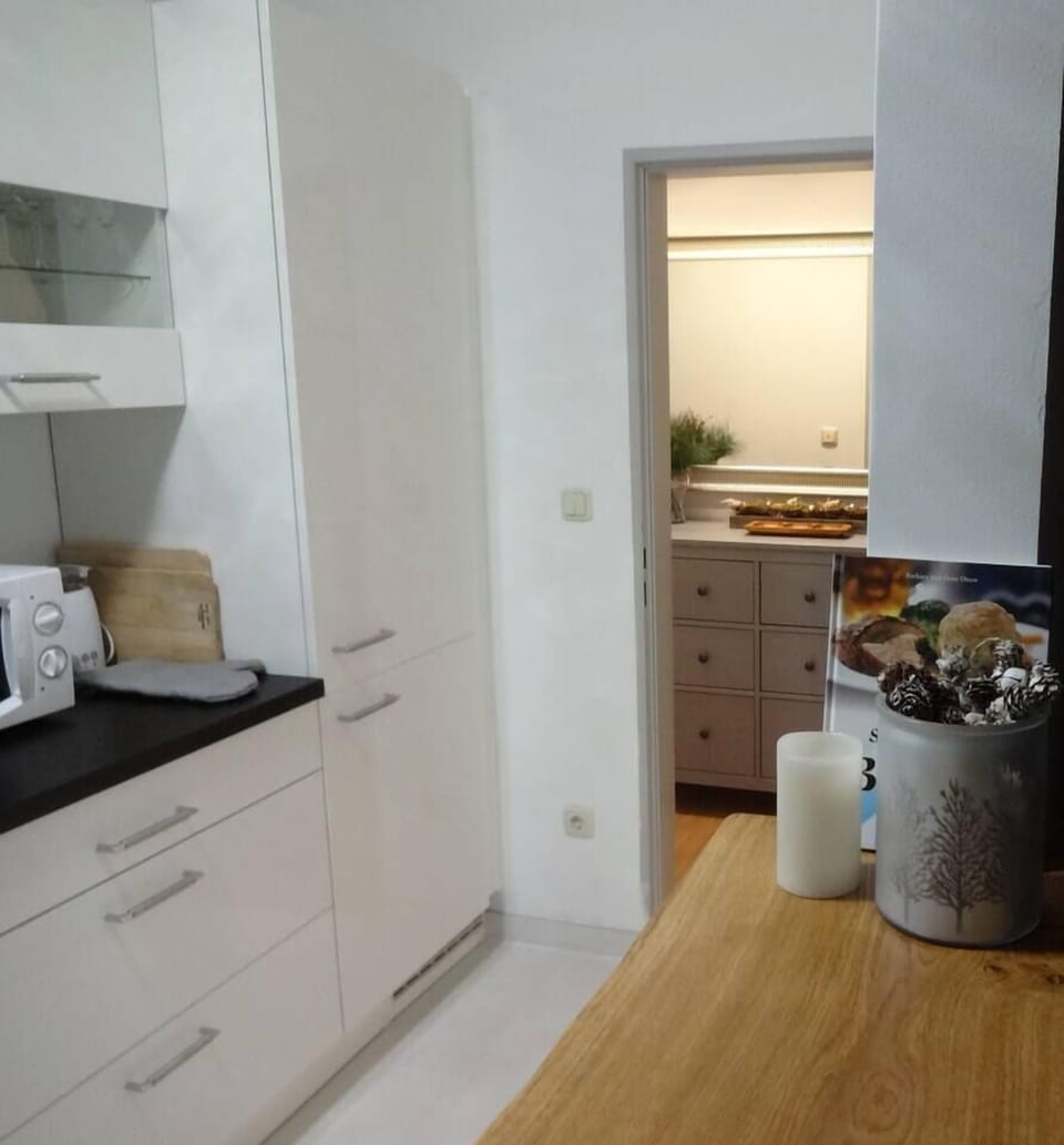 Die Küche hat ein großes Kühlschrank / Gefriertruhe.