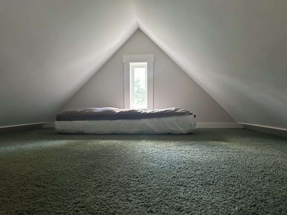 The secluded loft can be used for additional sleeping space or playing "fort"