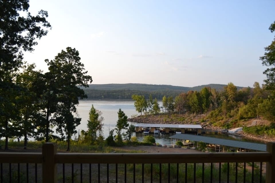 View from deck. Notice dock and area for swimming.