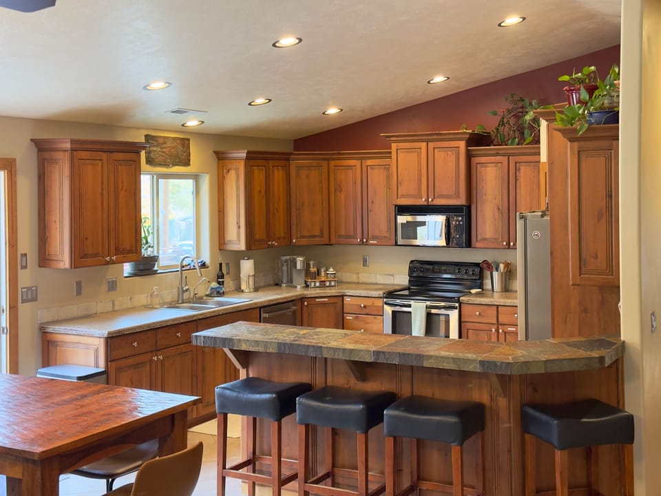Large Fully stocked kitchen. 