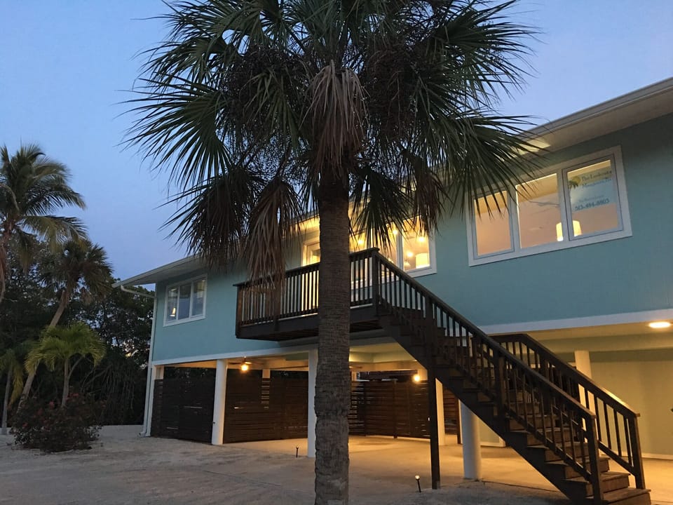 Front of the home lit up for the evening!