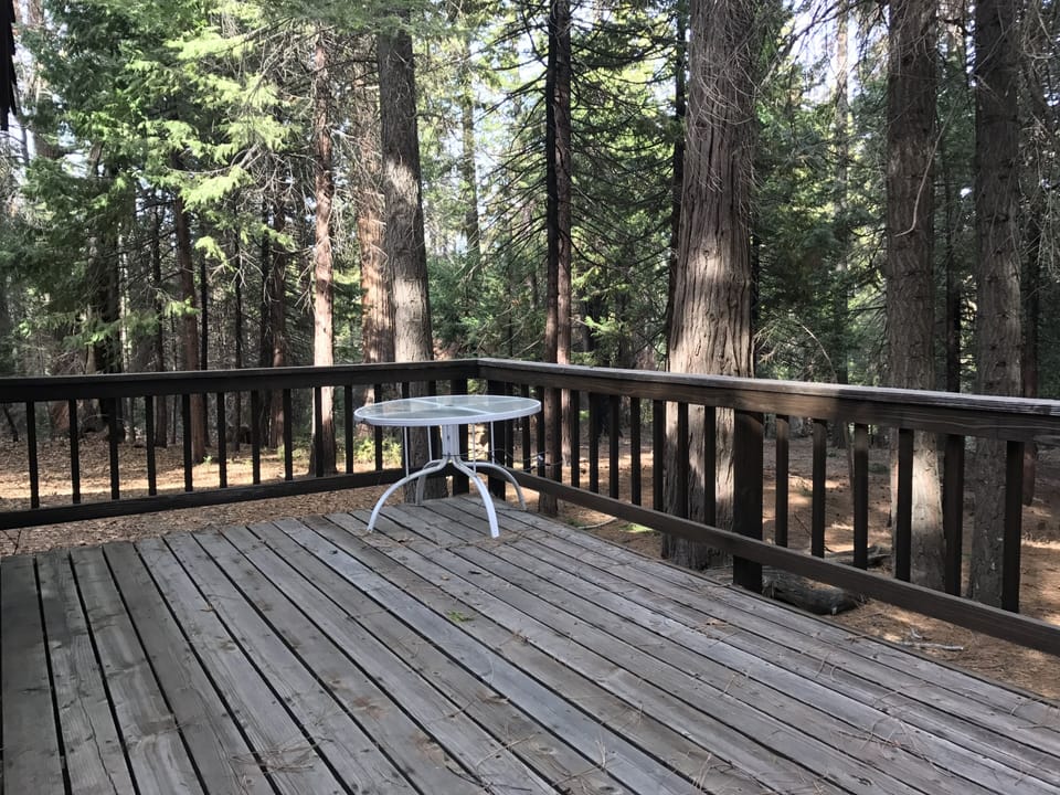 One of two large decks. Deck chairs and tables are available.  