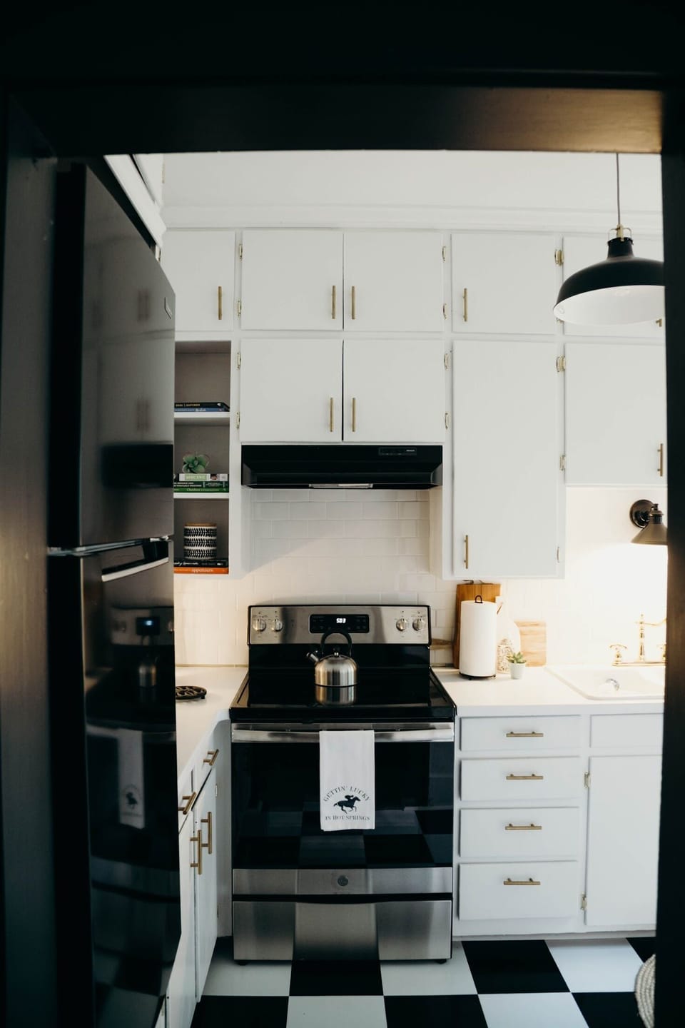 Galley kitchen, view from dining room