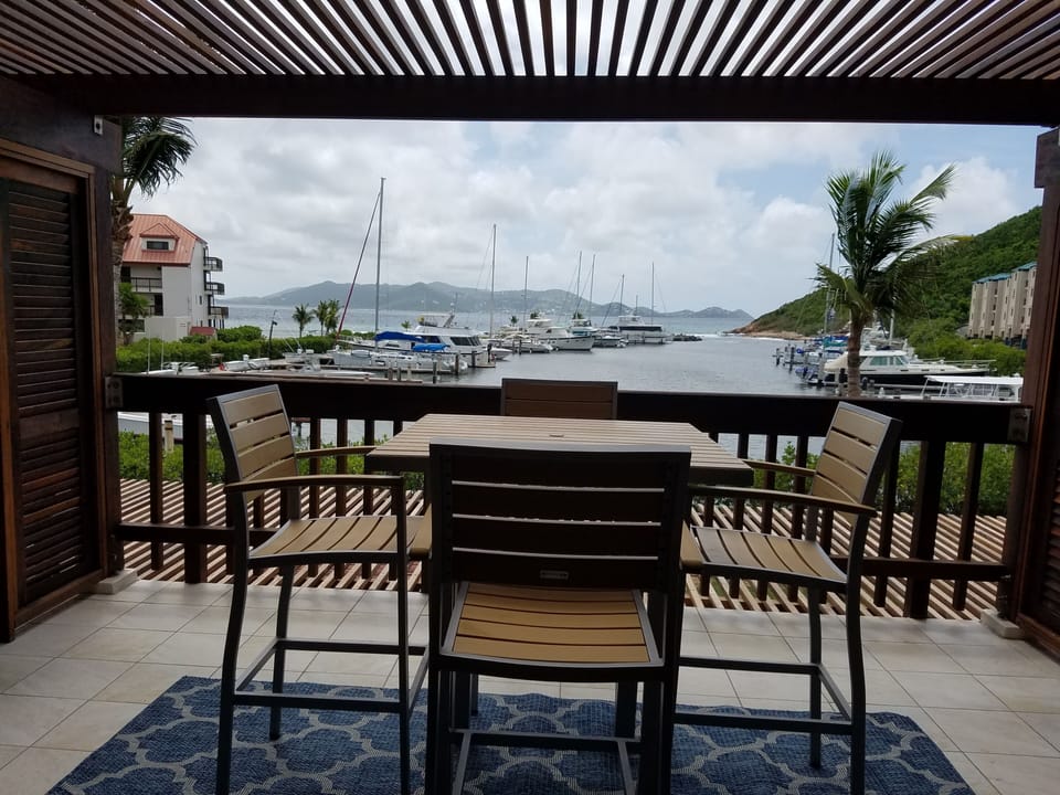 Private deck overlooking renovated marina