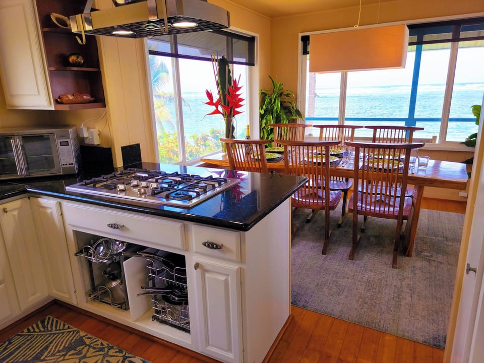 Open concept kitchen with gas stove