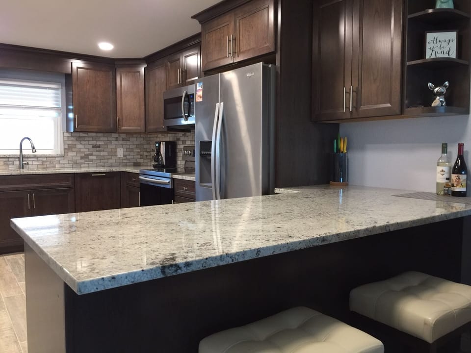 Large counter peninsula for entertaining or eating