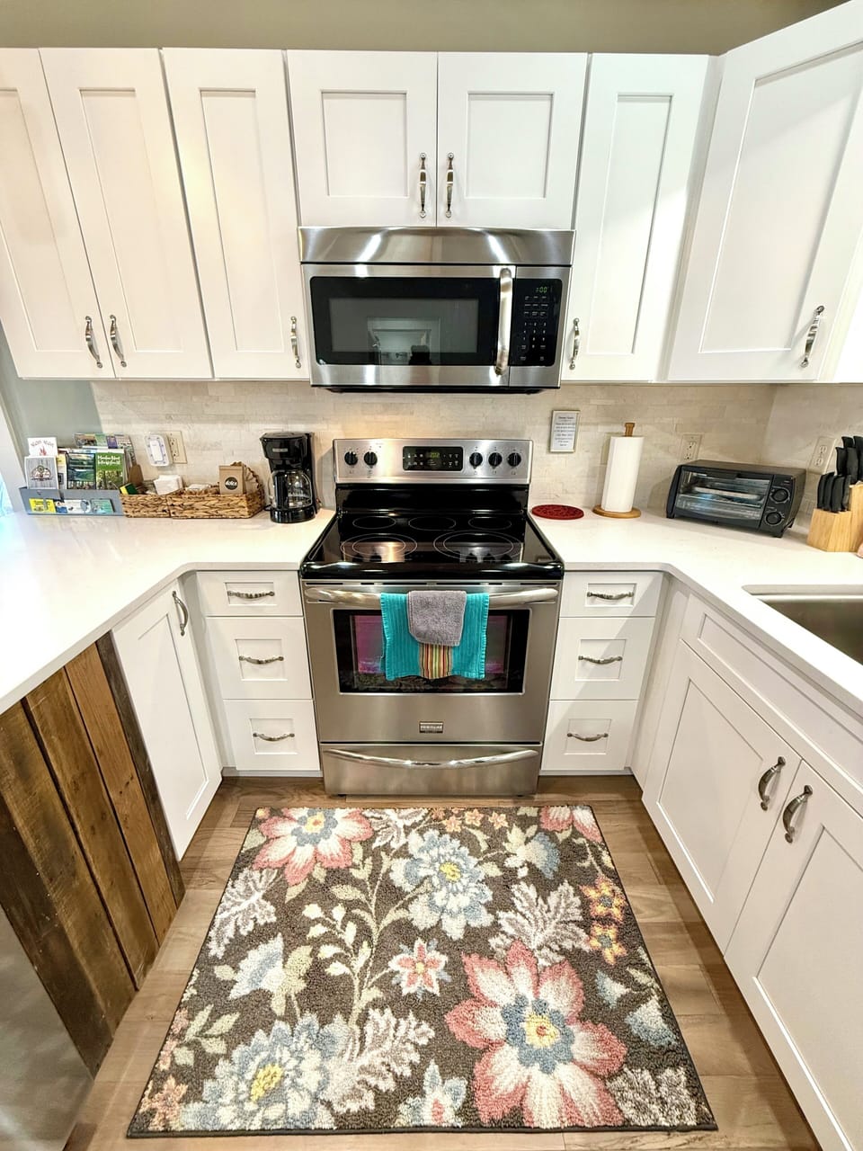 Brand new soft close solid oak kitchen cabinets and white quartz counters
