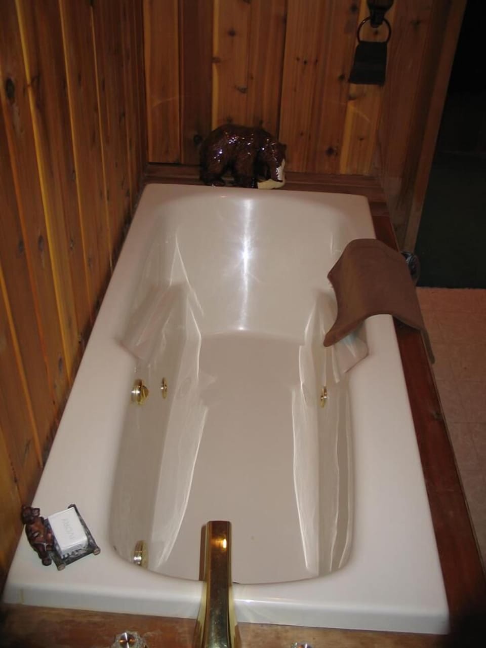 Soak in the jacuzzi tub while bears surround you.