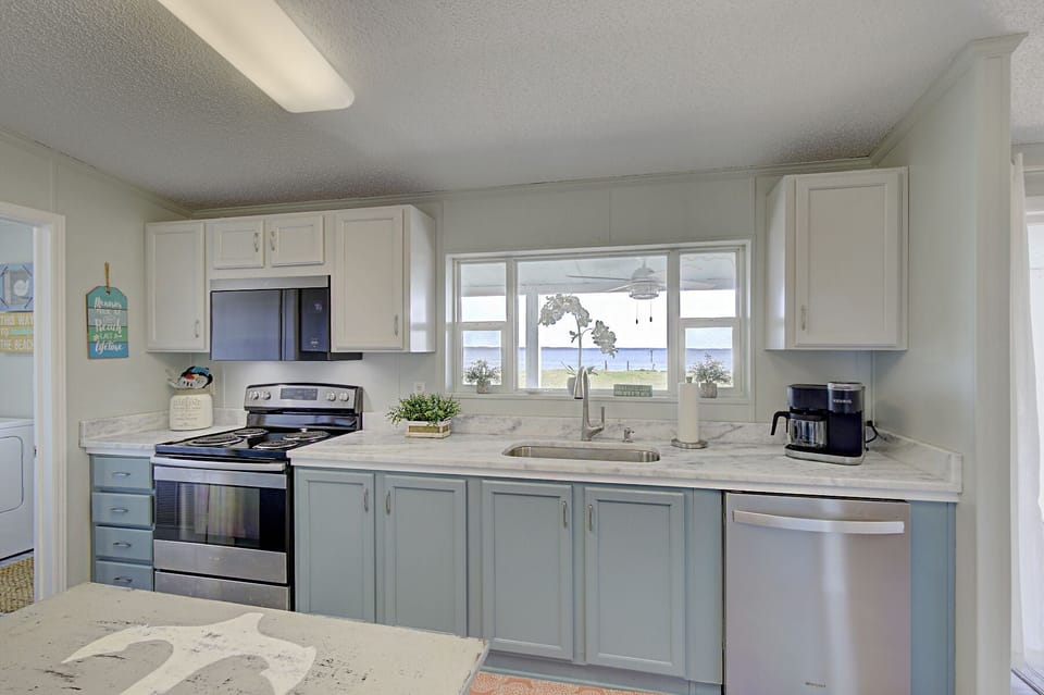 Updated kitchen with river views